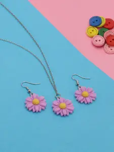 Carlton London Silver Plated Dangling Floral Pendant Fancy Jewellery Set for Girl