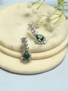 Biba Silver-Plated Artificial Stones Studded Teardrop Shaped Drop Earrings