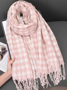 QUECY Women Self Design Scarf With Tasselled Border
