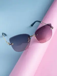 Leeway Rimless Richmen Women Cateye Sunglasses with UV Protected Lens LW-6012-BLACKPINK