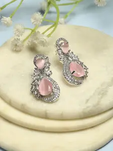 Biba Silver-Plated Artificial Stones Studded Teardrop Shaped Drop Earrings