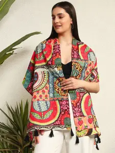 Ravaiyaa Women Printed Cotton Tasseled Scarf