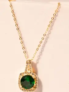 RaasRani fwd Women Gold-Plated Green Stone Pendant with Chain