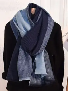 QUECY Women Colourblocked Scarf With Frayed Border