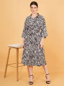 Chemistry Women Shirt Collar Animal Printed Fit and Flare Midi Dress