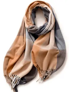 QUECY Women Checked Scarf with Tasselled Border