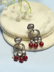 Biba Gold-Plated Artificial Stones Studded And Beaded Teardrop Shaped Drop Earrings