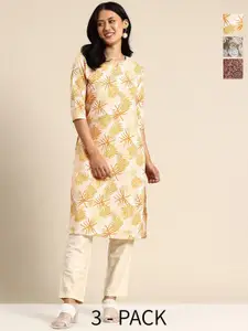 KETAKI FASHION Women pack of 3  Floral Printed Sequinned Crepe Kurta