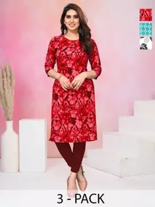 KETAKI FASHION Selection Of 3 Abstract Printed Round Neck Straight Kurtas