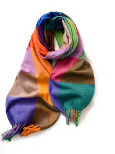 QUECY Women Checked Tasselled Border Scarf