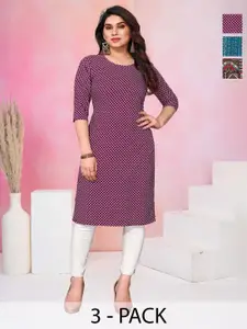 KETAKI FASHION Selection Of 3 Checked Round Neck Straight Kurtas