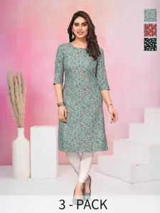 KETAKI FASHION Women Pack Of 3 Ethnic Motifs Printed Crepe Straight Kurta