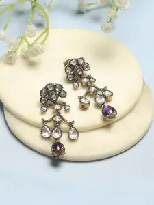 Biba Gold-Plated Artificial Stones Studded Teardrop Shaped Drop Earrings