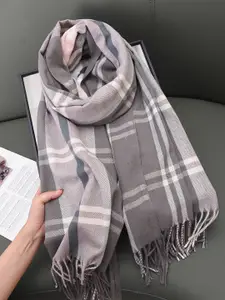 QUECY Women Checked Scarf With Tasselled