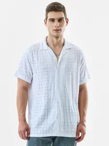 Snitch Men Boxy Fit Textured Cuban Collar Casual Shirt