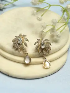 Biba Gold-Plated Rhinestone Studded Contemporary Drop Earrings