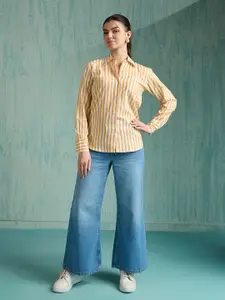 4WRD by Dressberry Women Vertical Striped Spread Collar Cotton Casual Shirt