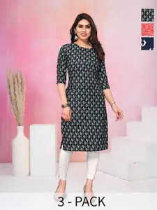 KETAKI FASHION Women Pack of 3 Printed Thread Work Crepe Kurtas
