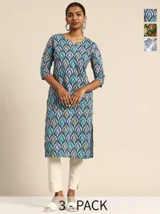 KETAKI FASHION Women Pack of 3 Geometric Printed Daily Straight Kurtas