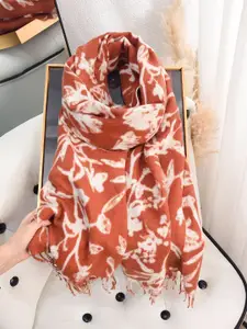 QUECY Women Printed Scarf With Tasselled Border