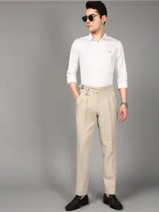 British Club Men Solid Regular Fit Pleated Chinos Trousers