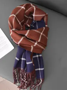 QUECY Women Checked Scarf With Tasselled Border