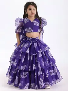 BAESD Girls Floral Printed Cotton Ready To Wear Lehenga Blouse With Attached Dupatta