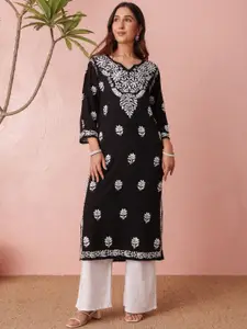 Chowkhat Women Ethnic Motifs Embroidered Chikankari Straight Kurta