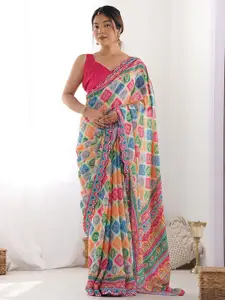 Anouk Ethnic Motifs Printed Mirror Work Saree