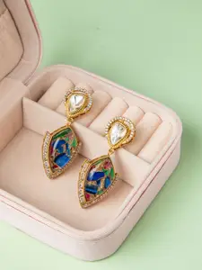 Niscka Gold-Plated Kundan Studded Geometric Shaped Drop Earrings