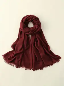 QUECY  Women Cotton Scarf With Frayed Border