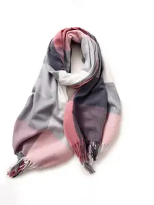 QUECY Women Checked Scarf with Tasselled Border