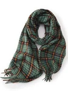 QUECY Women Checked Scarf With Tasselled