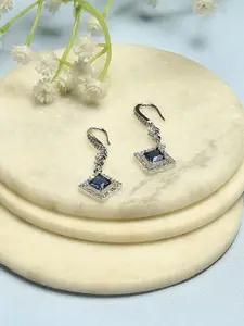 Biba Silver-Plated Artificial Stones Studded Diamond Shaped Drop Earrings