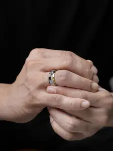 SWASHAA Torian Men Stainless Steel Cubic Zirconia Studded Finger Ring