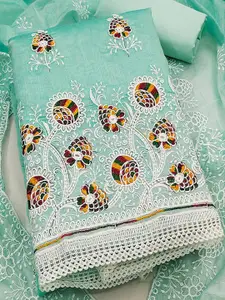 Peachmode Floral Thread Embroidered Chanderi Cotton Unstitched Dress Material