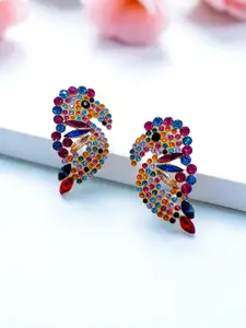 AVANT-GARDE PARIS Gold-Plated Rhinestones Studded Peacock Shaped Studs