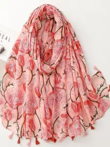 QUECY Women Ethnic Motifs Print Scarf with Tasselled Border