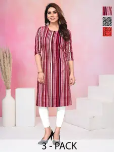 KETAKI FASHION Women Pack of 3 Striped Daily Straight Kurtas