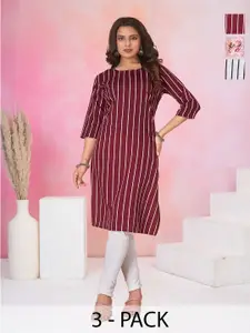 KETAKI FASHION Selection Of 3  Striped Round Neck Straight Kurtas