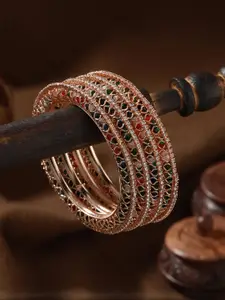 Anouk Set of 4 Rosegold Plated Multicored Stone & Beaded Bangles