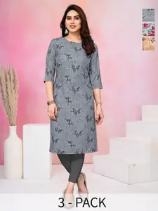 KETAKI FASHION Selection Of 3 Floral Printed Round Neck Straight Kurtas