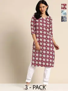 KETAKI FASHION Women Pack of 3 Floral Printed Daily Straight Kurtas