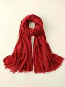 QUECY Women Cotton Solid Scarf with Frayed Border