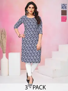 KETAKI FASHION Women Pack of 3 Printed Straight  Crepe Kurta
