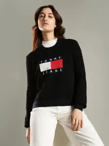 Tommy Hilfiger Europe Women Brand Logo Printed Round Neck Relaxed Fit Ribbed Pullover