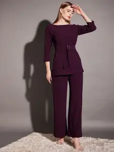 SRUTVA FASHION Boat Neck Top With Trousers Co-Ords With Belt