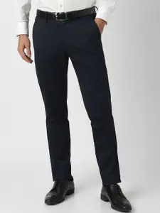 Van Heusen Men Striped Slim Fit Mid-Rise Formal Trousers
