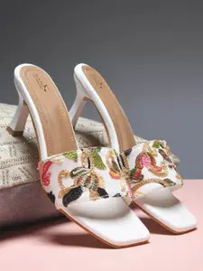 Froh Feet Women Embroidered Party Kitten Heel Sandals With Western - Embellished