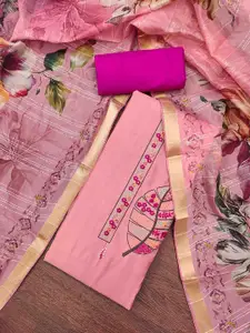 KIMISHA Floral Embroidered Sequinned Cotton Silk Unstitched Dress Material